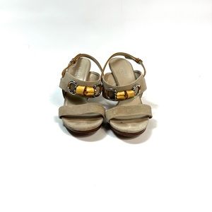 Gucci Beige and Tan Bamboo Accent Sandal Heels